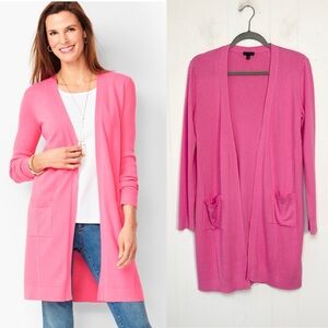 Talbots Cardigan Duster Open Front  Pima Cotton Long Sleeve With Pockets Pink XS